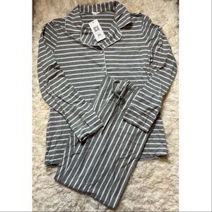 Ekouaer Women’s Gray & White Long Sleeve Striped Pajama Set Button Down Lounge